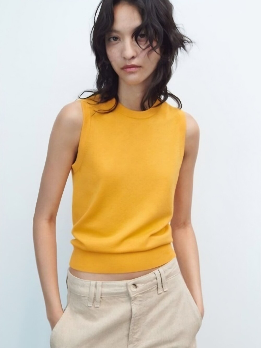 ZARA Orange Basic Knit Sleeveless Crewneck Soft Stretch Top Women's Size M